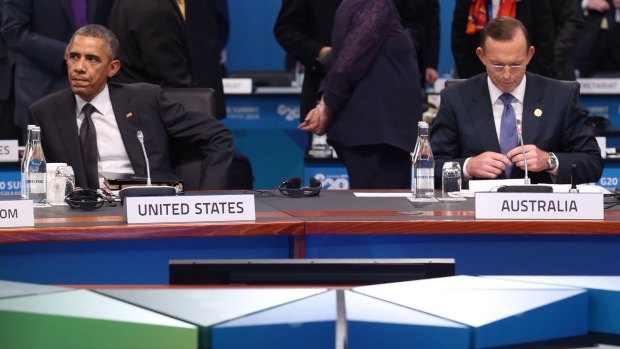 Barack Obama and Tony Abbott at the 2014 G20 meeting in Brisbane.