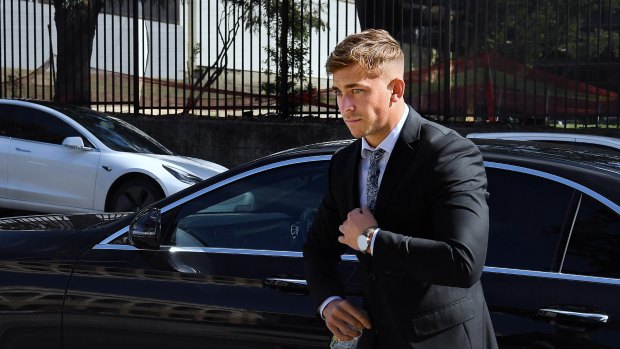 Callan Sinclair arrives at Wollongong court on Friday.