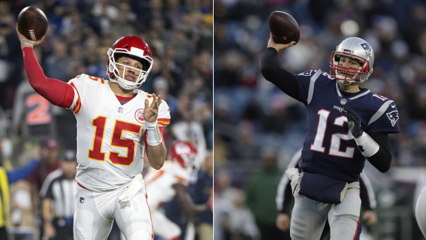 Impeccable record: Tom Brady, right, is the greatest quarterback and winner the game has seen and, left, the Chiefs’ Patrick Mahomes.