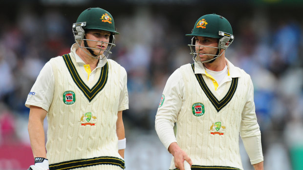 Smith and Hughes in action together during the Ashes in England in 2013.