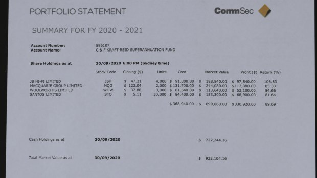 The fake CommSec statement provided to victim Cheryl Kraft Reid.