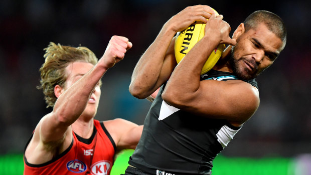 Port Adelaide's Jake Neade struggled with his disposal.