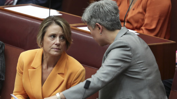 Kristina Keneally and Penny Wong in the Senate in 2020.