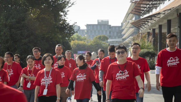 Alibaba workers prepare for Singles' Day. 