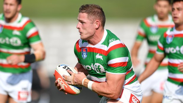 George Burgess takes a hit-up for South Sydney in their NSW Cup game on Saturday.