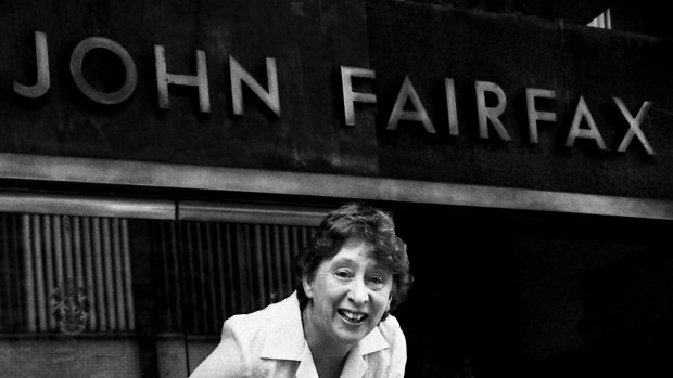 Fairfax tour guide Mary Alcock, outside the company's Broadway building on March 27, 1982. 