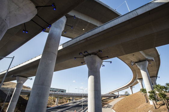 Several new bridges spaning over the entrance to the M8 tunnel in St Peters.