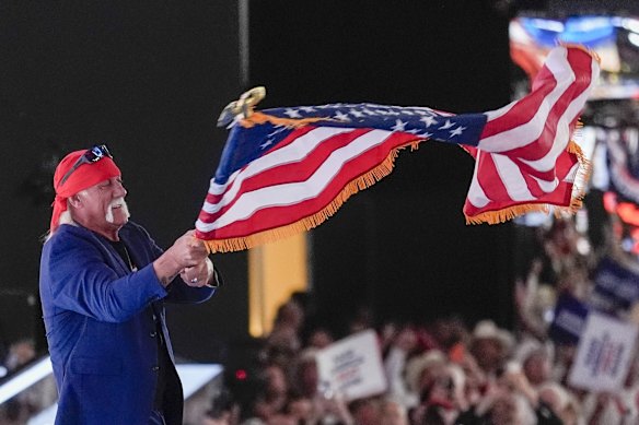 Hulk Hogan is more recently remembered for his appearance at the Republican National Convention in Milwaukee last July. (AP Photo/Matt Rourke)