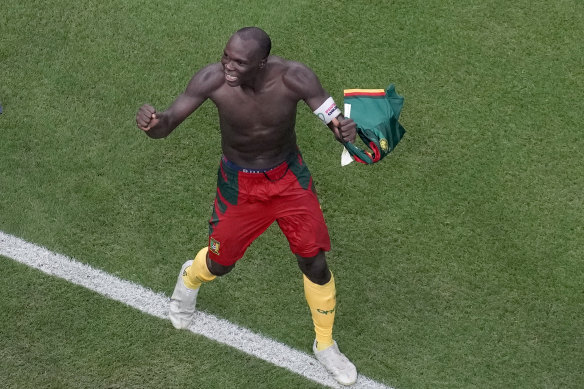 Vincent Aboubakar’s celebration got him thrown out of the match.