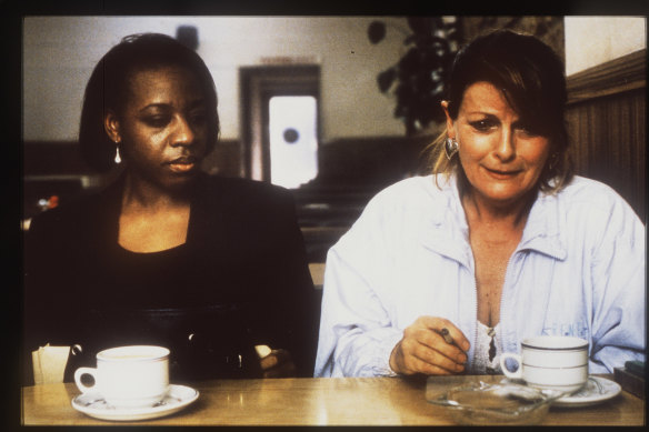 Marianne Jean-Baptiste (Hortense) and Brenda Blethyn (Cynthia) in Mike Leigh’s 1996 movie Secrets & Lies.