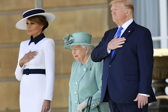 The Trumps with the late Queen during a 2019 Buckingham Palace visit.
