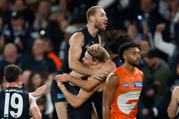 Harry McKay and Tom De Koning celebrate.