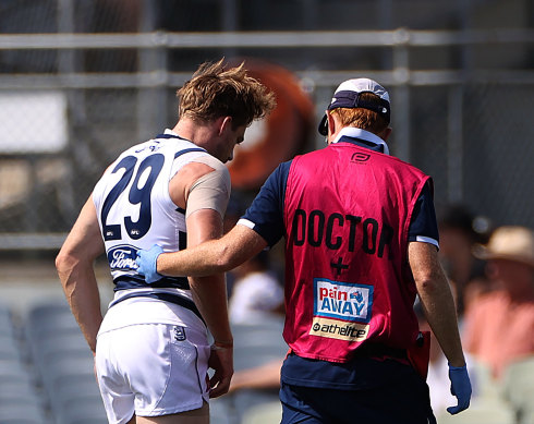 Cam Guthrie limped off the field in the match simulation against Carlton on Thursday.