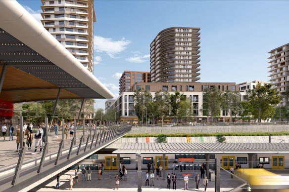 An artist impression of what Camden and Liverpool City councils think Leppington Town Centre will look like by 2041.