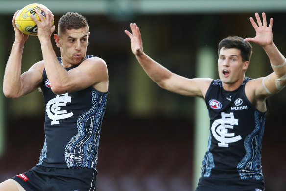 Liam Jones (left), playing for Carlton last year.