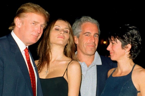 Donald Trump, his then wife-to-be, Melania Knauss, with Jeffrey Epstein and Ghislaine Maxwell in Florida in 2000.