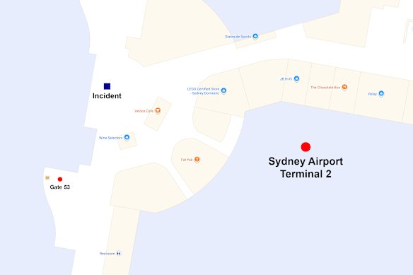 The gun was fired in a food court seating area in Terminal 2.