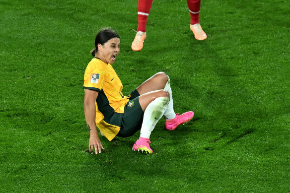 Sam Kerr gave fans a scare when she slipped over in the second half.