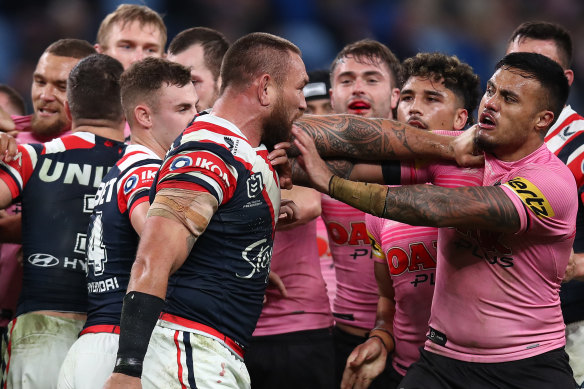 Spencer Leniu wasn’t backing down from Jared Waerea-Hargreaves.