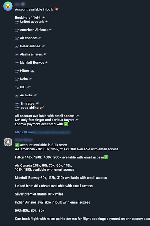 Stolen air miles for sale on the dark web. 