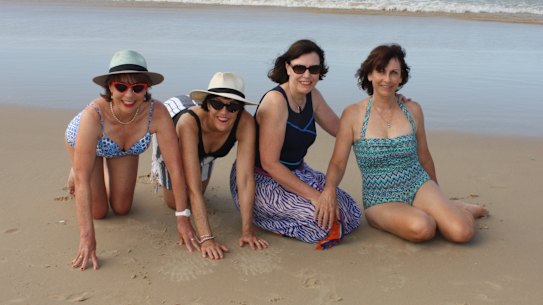 Recreating the past: Lette at the beach with her sisters in 2021.