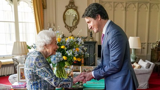 Britain’s Queen Elizabeth II receives Canada’s Prime Minister Justin Trudeau during an audience at Windsor Castle, Windsor, England.