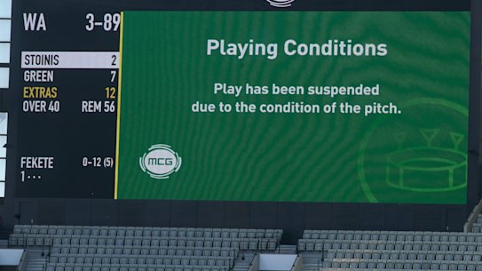 The Sheffield Shield game between Victoria and Western Australia at the MCG was abandoned due to safety concerns over the pitch.