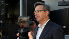 Rio Tinto’s former vice-president of corporate relations Brad Haynes confronted by protesters outside the company’s Perth headquarters in June 2020.