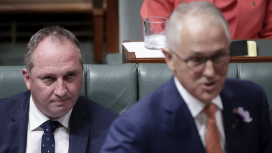 Then deputy prime minister Barnaby Joyce and prime minister Malcolm Turnbull in February 2018.
