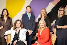 The winners of the Women in Leadership Awards: GHD ANZ managing director Stephanie Leathers, KPMG managing partner people and inclusion Dorothy Hisgrove, South32 chief operating officer Vanessa Torres, Coaxial CEO Philippa Watson, T2 Tea managing director Christelle Young, WiseTech Global product portfolio leader international logistics Angela Gadaev.