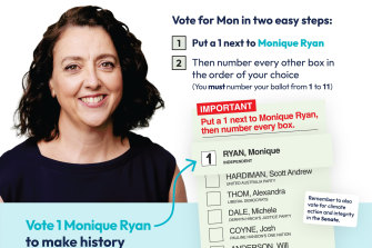 Monique Ryan’s how-to-vote cards have been causing some confusion at the ballot box.