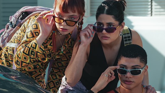 Too cool for school: Chloe Hayden as Quinni ,  Ayesha Madon as Amerie, James Majoos as Darren in Heartbreak High season 2.