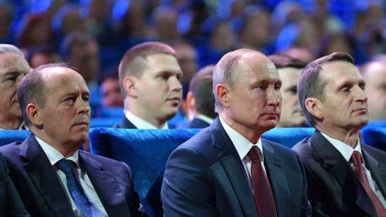 Vladimir Putin with Sergei Naryshkin on his right in December 2019.