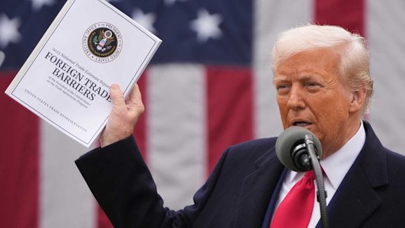 President Donald Trump announcing the new tariffs on US trading partners.