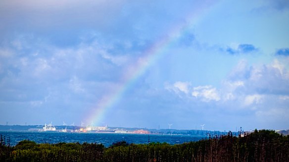 A new beginning? Portland, where colonisation in Victoria began in 1834,  sits beneath a rainbow this week.