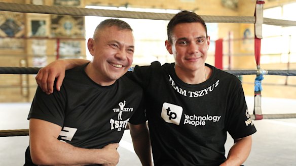 Kostya Tszyu and son Tim in Sydney.