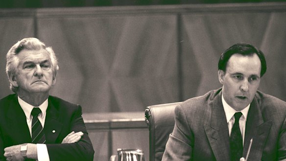 Bob Hawke and Paul Keating at Parliament House in 1991.