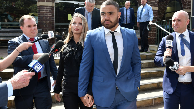 NRL Manly Sea Eagles player Dylan Walker and partner Alexandra Ivkovic leave Manly Local Court on Tuesday.
