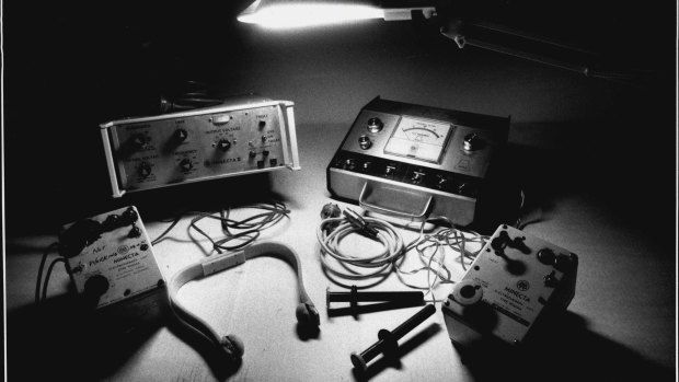 The collection of electro-convulsive therapy machines used by doctors at Chelmsford Hospital.