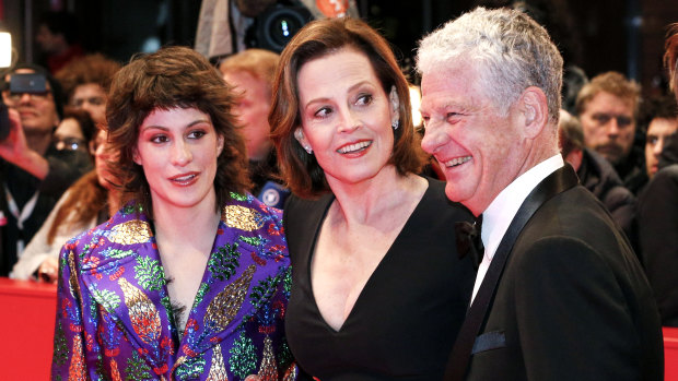 Sigourney Weaver with her daughter Charlotte  and husband Jim Simpson at the opening  of My Salinger Year in Berlin on February 20, 2020. 