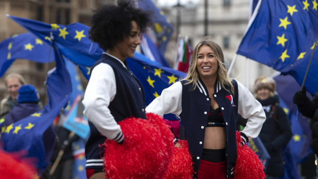 Anti-Brexit demonstrators outside the Houses of Parliament in London.