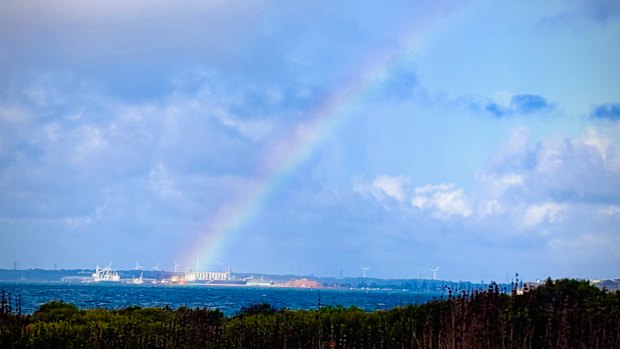 A new beginning? Portland, where colonisation in Victoria began in 1834,  sits beneath a rainbow this week.
