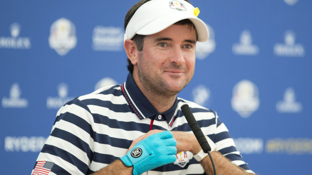 Under the weather: Bubba Watson, wearing his glove as part of a prank, says some of the Americans are unwell.