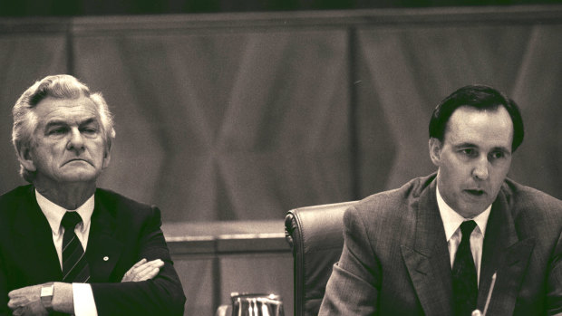 Bob Hawke and Paul Keating at Parliament House in 1991.