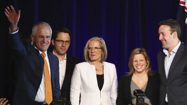 Malcolm Turnbull with wife Lucy, son Alex, daughter Daisy and her husband, James Brown.