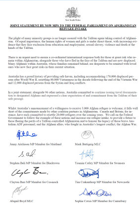 Joint statement signed by 57 NSW MPs