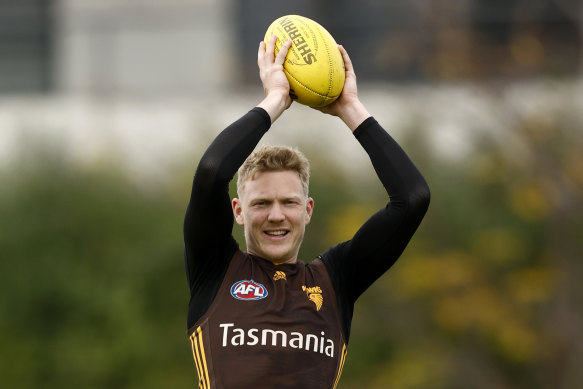 Hawthorn stand-in skipper James Sicily at training this week.