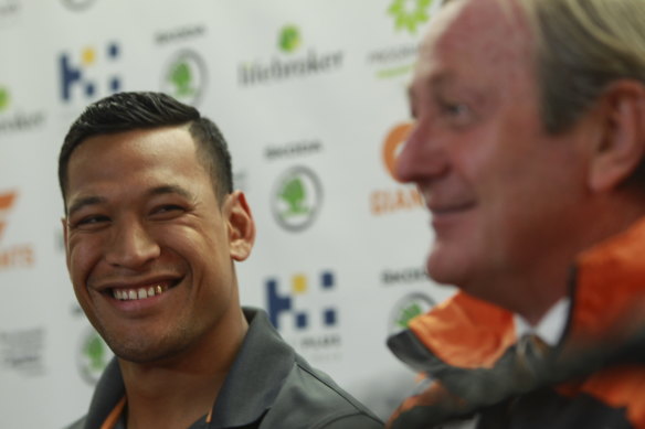 Israel Folau with former GWS coach Kevin Sheedy.