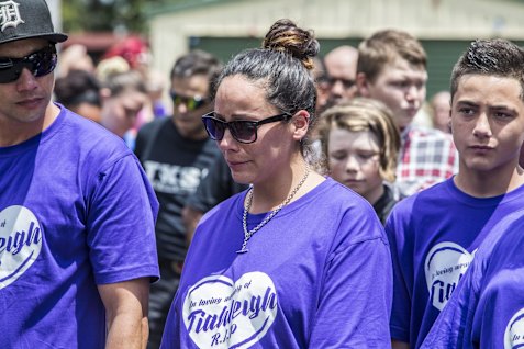 Tiahleigh Palmer's mother Cyndi attends her daughter's funeral in Brisbane. 