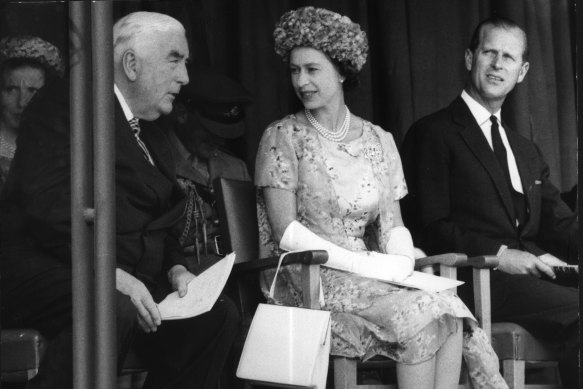 The Queen, Prince Philip and the then-prime minister Robert Menzies in 1963.
